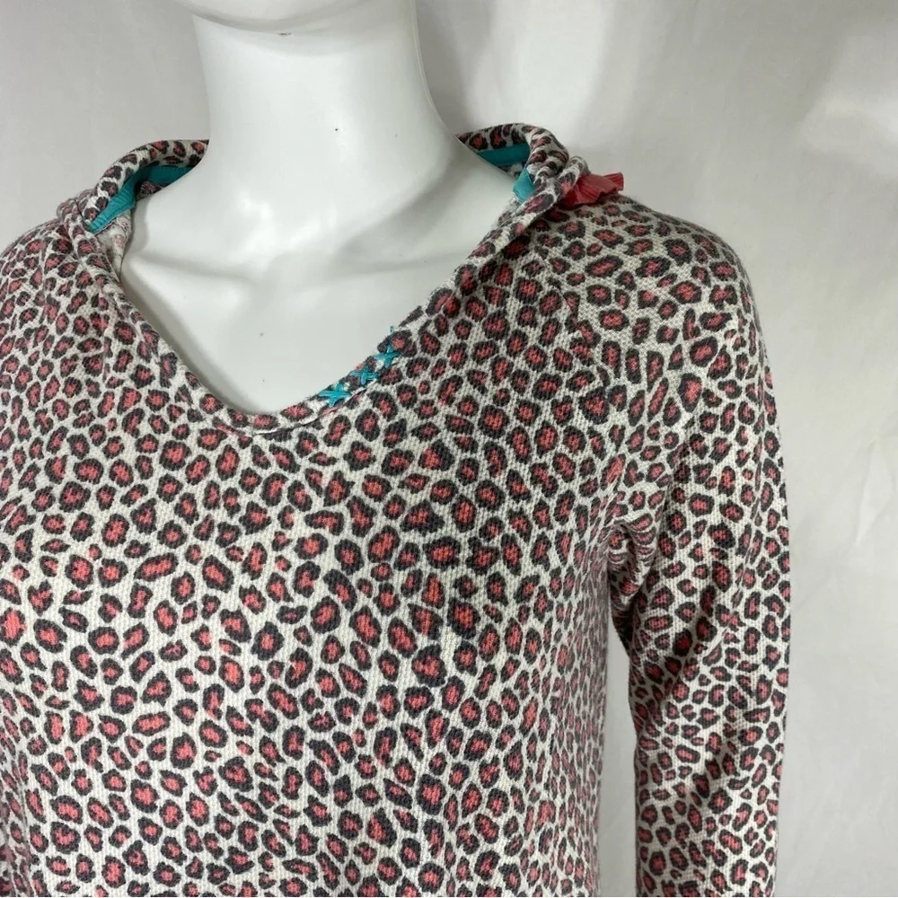 Kensie I Only Sleep in Pretty Pink Animal Print Thermal Hoodie Night Dress